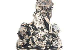 Срібна фігура ручної роботи Дівчинка з кошеням сер00055 Онікс