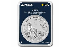 Серебряная монета 1oz Год Тигра 1 доллар 2022 Австралия (MD Premier + PCGS FirstStrike®)