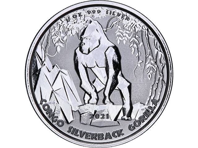 Серебряная монета 1oz Сильвербэк Горилла 5000 франков КФА 2021 Конго