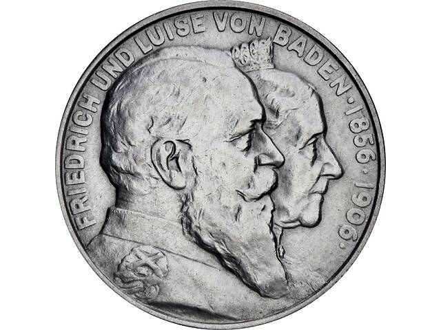 Серебряная монета 2 марки 1906 Баден Германская Империя