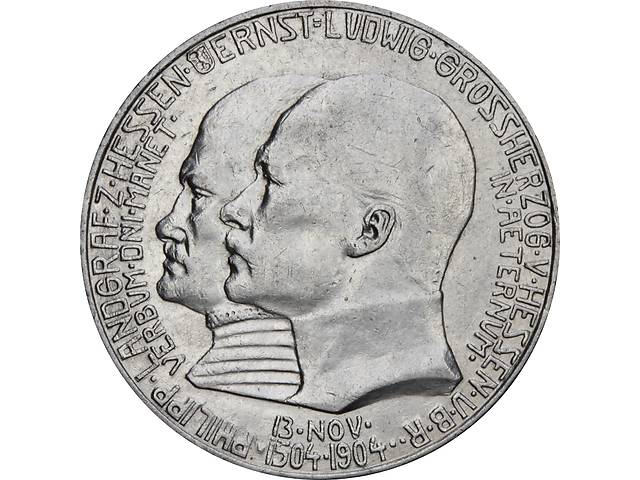 Серебряная монета '400 лет с рождения Филиппа' 2 марки 1904 Гессен Германская империя