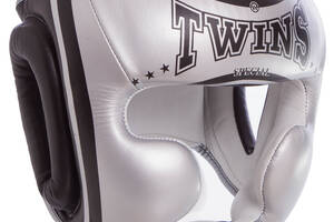 Шлем боксерский с полной защитой кожаный TWINS FHGL3-TW4 S Серебряный-черный