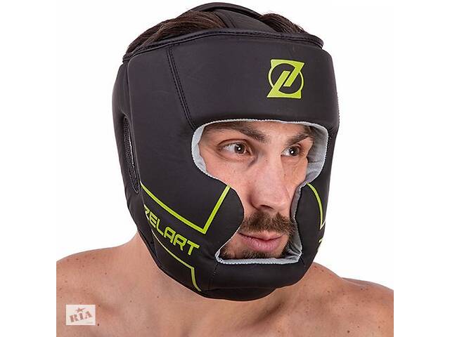Шлем боксерский с полной защитой кожаный VL-3151 Zelart L Черно-салатовый (37363115)