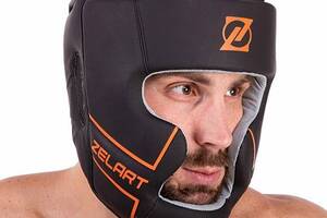 Шлем боксерский с полной защитой кожаный VL-3151 Zelart M Черно-оранжевый (37363115)