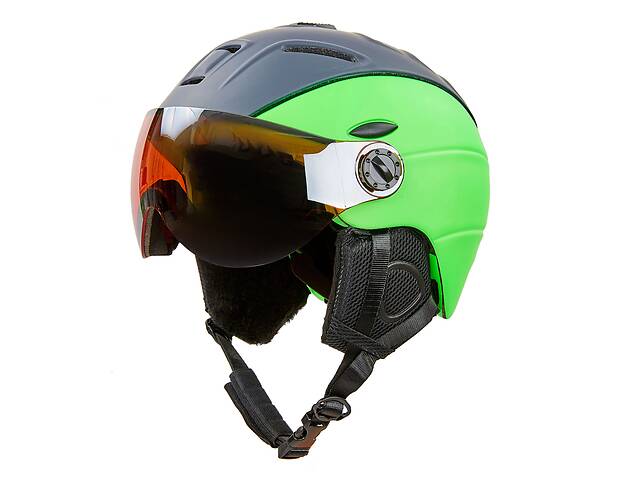 Шлем горнолыжный с визором и механизмом регулировки MOON MS-6296 p-p M-L 55-58 Салатово-серый (AN0260)