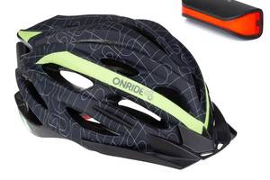 Шлем велосипедный Onride Grip M 55-58 Black/Green + мигалка Onride Slit