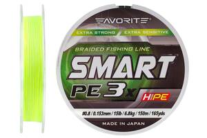 Шнур Favorite Smart PE 3x 150м fl.yellow #0.8/0.153mm 15lb/6.8kg (1013-1693.10.57)