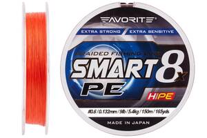 Шнур Favorite Smart PE 8x 150м #0.6/0.132mm 9lb/5.4kg Красный (1013-1693.10.80)