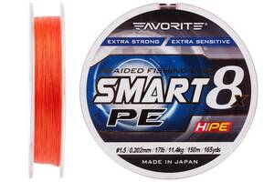 Шнур Favorite Smart PE 8x 150м #1.5/0.202mm 17lb/11.4kg Красный (1013-1693.10.84)