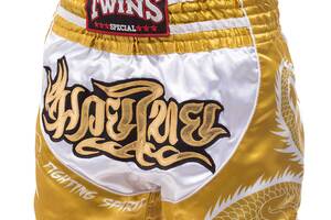 Шорты для тайского бокса и кикбоксинга Twins TBS-DRAGON 2XL Желтый-белый