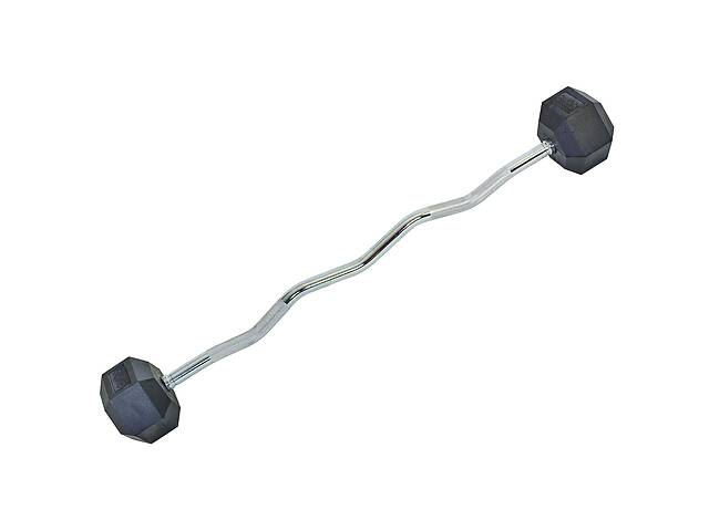 Штанга фиксированная изогнутая обрезиненная planeta-sport Rubber Hexagon Barbell 35кг TA-6231-35 l-95см