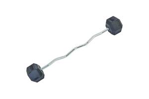 Штанга фиксированная изогнутая обрезиненная planeta-sport Rubber Hexagon Barbell 45кг TA-6231-45 l-95см