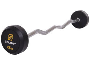 Штанга фиксированная изогнутая обрезиненная Zelart Rubber Coated Barbell TA-2687-25 25кг