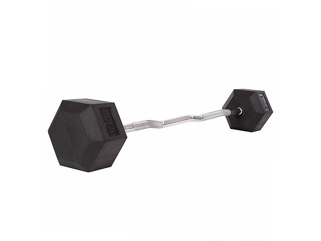 Штанга фиксированная изогнутая обрезиненная Zelart Rubber Hexagon Barbell TA-6231 50 кг Черный (58363128)