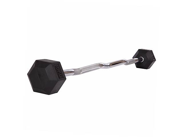 Штанга фиксированная изогнутая обрезиненная Zelart Rubber Hexagon Barbell TA-6231 15 кг Черный (58363128)