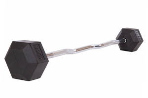 Штанга фиксированная изогнутая обрезиненная Zelart Rubber Hexagon Barbell TA-6231 35 кг Черный (58363128)