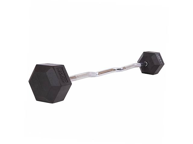 Штанга фиксированная изогнутая обрезиненная Zelart Rubber Hexagon Barbell TA-6231 35 кг Черный (58363128)