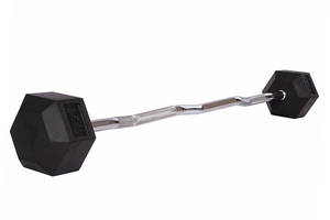 Штанга фиксированная изогнутая обрезиненная Zelart Rubber Hexagon Barbell TA-6231 25 кг Черный (58363128)