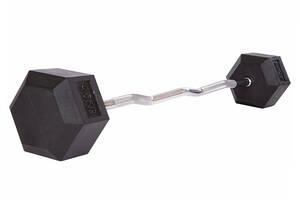 Штанга фиксированная изогнутая обрезиненная Zelart Rubber Hexagon Barbell TA-6231 45 кг Черный (58363128)