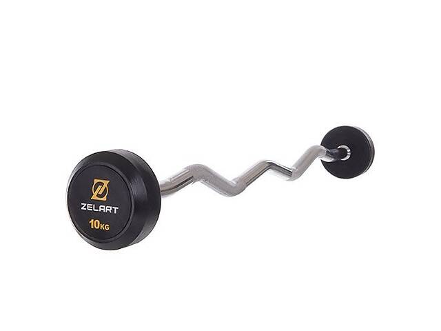 Штанга фиксированная изогнутая Rubber Coated Barbell TA-2687 Zelart 10кг Черный (58363067)