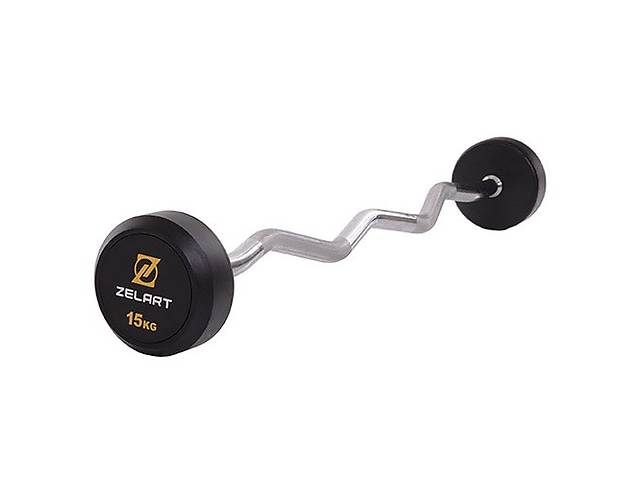 Штанга фиксированная изогнутая Rubber Coated Barbell TA-2687 Zelart 15кг Черный (58363067)