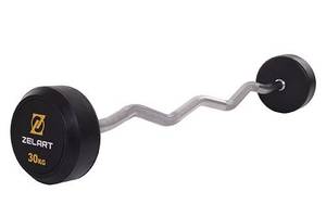 Штанга фиксированная изогнутая Rubber Coated Barbell TA-2687 Zelart 30кг Черный (58363067)