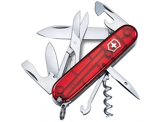 Швейцарский складной нож Victorinox Climber 91 мм 14 функций Красный полупрозрачный в блистере (1.3703.TB1)