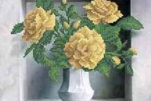 Схема для вишивки бісером ' Букет жовтих троянд' часткова викладка, заготівля, 24х24 см