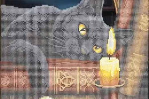 Схема для вишивки бісером 'Чорний кіт' кішка райдужний часткова вишивка заготовка 28,5 х 41 см