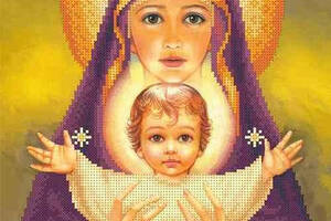 Схема для вишивки бісером 'Ікона Діва Марія з немовлям' часткова викладка, заготівля, 25х35 см