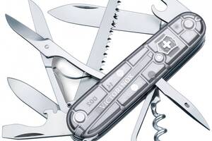 Складной нож Victorinox Huntsman 91 мм 15 функций Серебристый полупрозрачный в блистере (1.3713.T7B1)