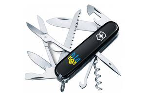 Складной нож Victorinox Huntsman Ukraine 91мм 15 функций Черный Трезубец сине-желтый (1.3713.3_T0016u)