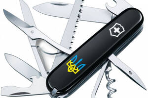 Складной нож Victorinox Huntsman Ukraine 91мм 15 функций Черный Трезубец сине-желтый (1.3713.3_T0016u)