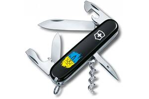 Складной нож Victorinox Spartan Ukraine 91мм 12 функций Черный Трезубец фигурный на фоне флага (1.3603.3_T1026u)