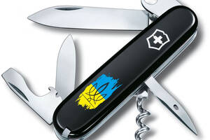 Складной нож Victorinox Spartan Ukraine 91мм 12 функций Черный Трезубец фигурный на фоне флага (1.3603.3_T1026u)