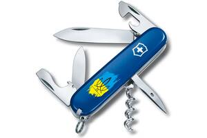 Складной нож Victorinox Spartan Ukraine 91мм 12 функций Синий Трезубец фигурный на фоне флага (1.3603.2_T1026u)