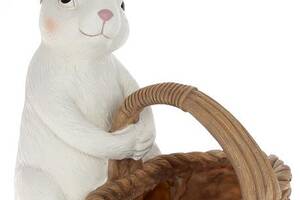 Статуэтка 'Белый Кролик с Корзинкой' 22х15.5х26.5см с мини-кашпо, полистоун