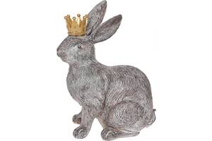 Статуэтка декоративная 'Кролик с короной' 31см, полистоун, состаренный серый