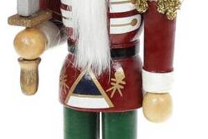 Статуэтка декоративная «Щелкунчик с мечом» 25см, деревянная, красный с зеленым и черным