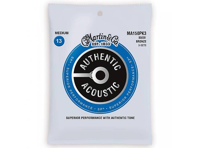 Струны для акустической гитары 3 Sets Martin MA150PK3 80/20 Bronze Medium Acoustic Guitar Strings 13/56