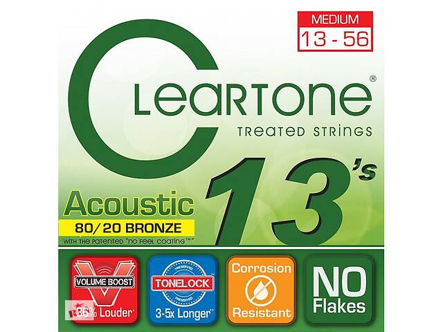 Струны для акустической гитары 6 шт Cleartone 7613 Acoustic 80/20 Bronze Medium 13/56