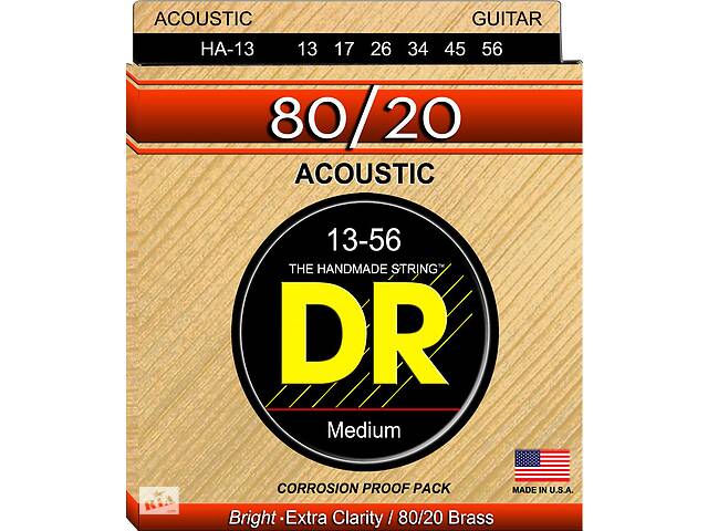 Струны для акустической гитары 6 шт DR HA-13 Hi-Beam 80/20 Bronze Acoustic Guitar Strings Medium 13/56