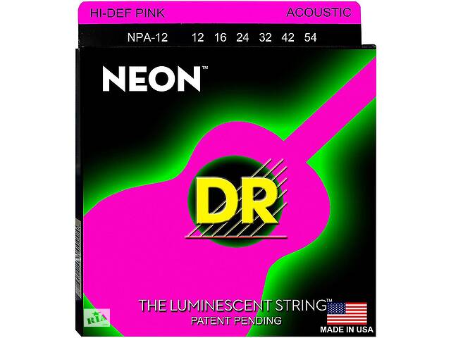 Струны для акустической гитары 6 шт DR NPA-12 Hi-Def Neon Pink K3 Coated Medium Acoustic Guitar Strings 12/54