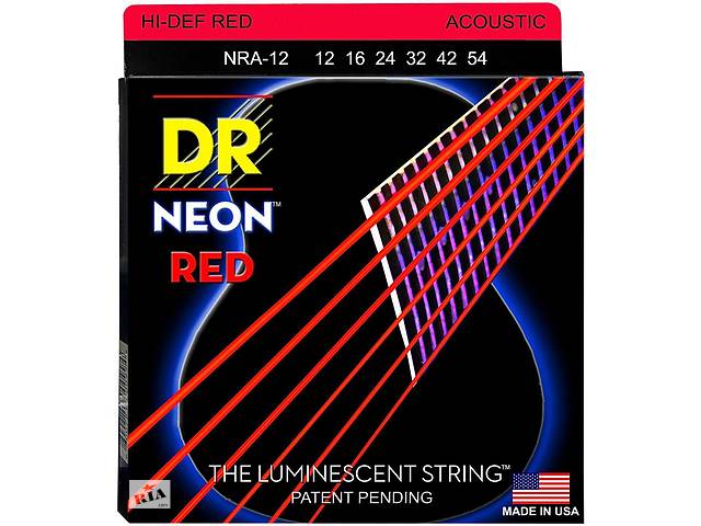 Струны для акустической гитары 6 шт DR NRA-12 Hi-Def Neon Red K3 Coated Medium Acoustic Guitar Strings 12/54