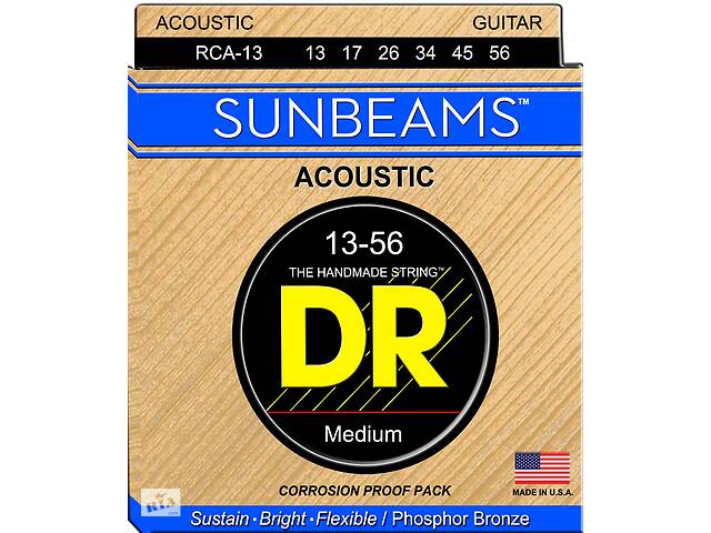 Струны для акустической гитары 6 шт DR RCA-13 Sunbeams Phosphor Bronze Acoustic Guitar Strings Medium 13/56