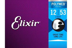 Струны для акустической гитары 6 шт Elixir 11050 Polyweb 80/20 Bronze Acoustic Light 12/53