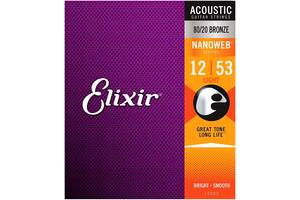 Струны для акустической гитары 6 шт Elixir 11052 Nanoweb 80/20 Bronze Acoustic Light 12/53