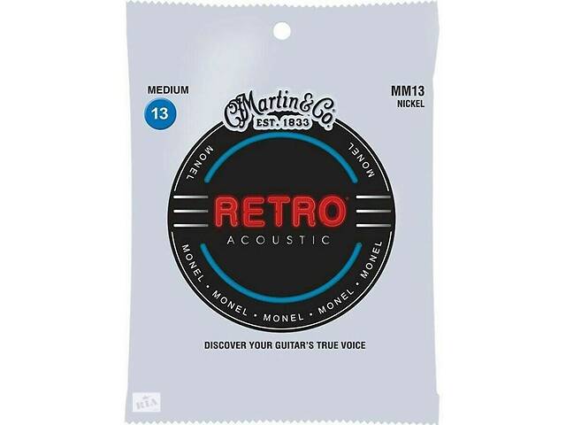 Струны для акустической гитары 6 шт Martin MM13 Retro Acoustic Guitar Strings Medium 13/56