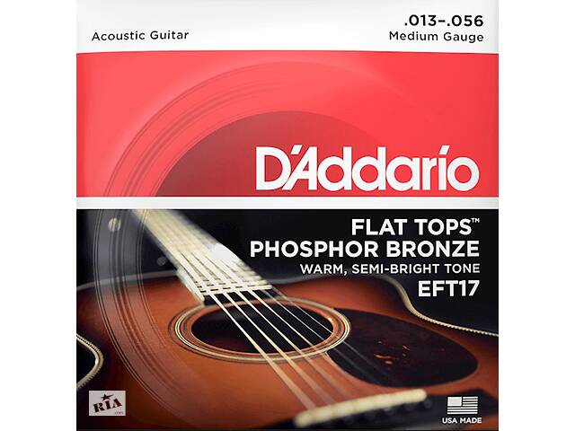 Струны для акустической гитары D'Addario EFT17 Phosphor Bronze Flat Tops Medium Acoustic Guitar Strings 13/56