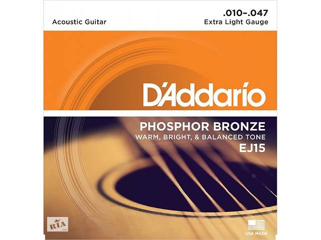 Струны для акустической гитары D'Addario EJ15 Phosphor Bronze Extra Light Acoustic Guitar Strings 10/47
